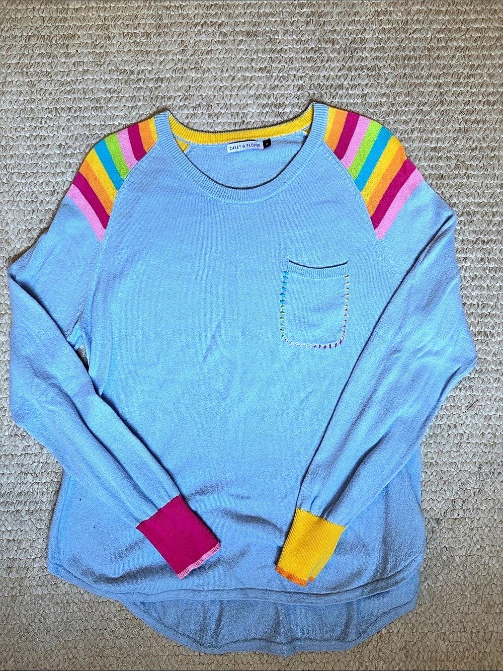 Zaket & Plover Stripe Shoulder Sweater Striped Cashmere Cotton Medium